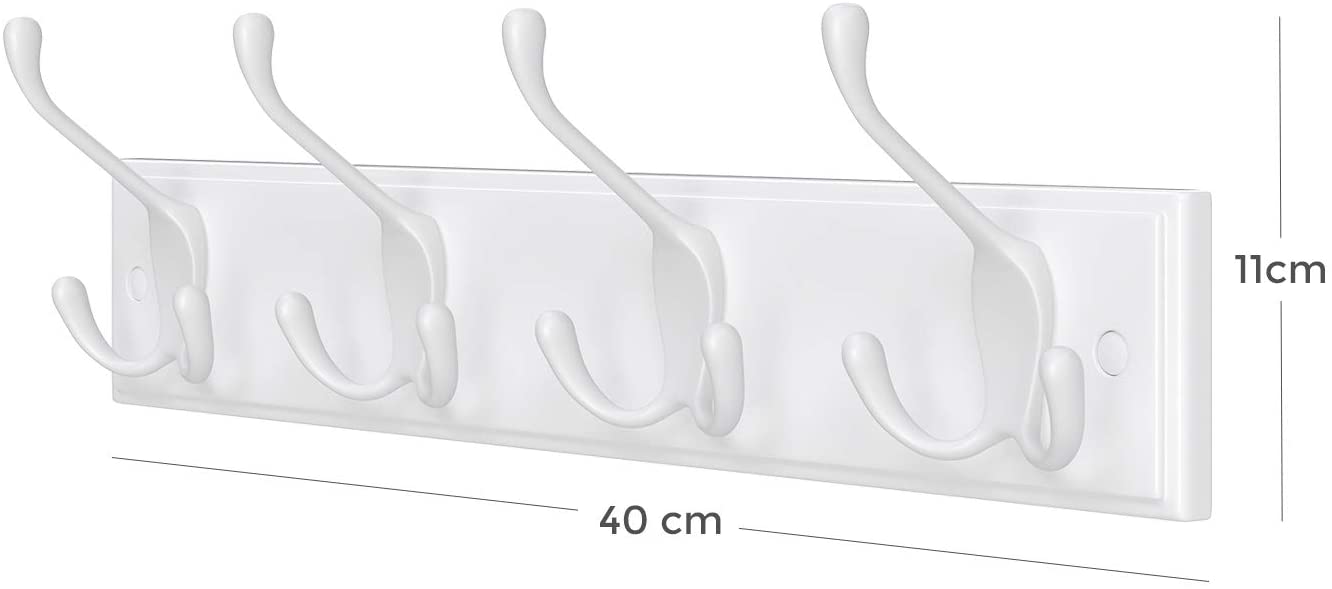 Wandgarderobe, 4 Dreifach-Kleiderhaken, Hakenleiste, Garderobenhaken, Mäntel, Jacken, Hüte, Taschen, Flur, Schlafzimmer, Badezimmer, weiß