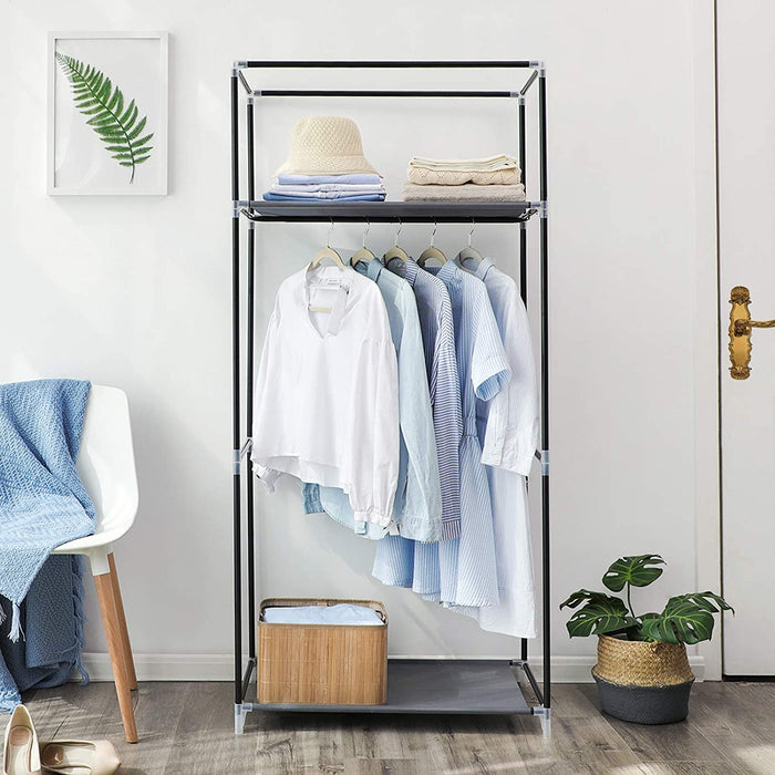 Stoffschrank, Kleiderschrank, Faltschrank mit Kleiderstange, Kleiderständer, Aufbewahrung für Taschen, Spielzeug, Schuhe, Schlafzimmer, Ankleidezimmer