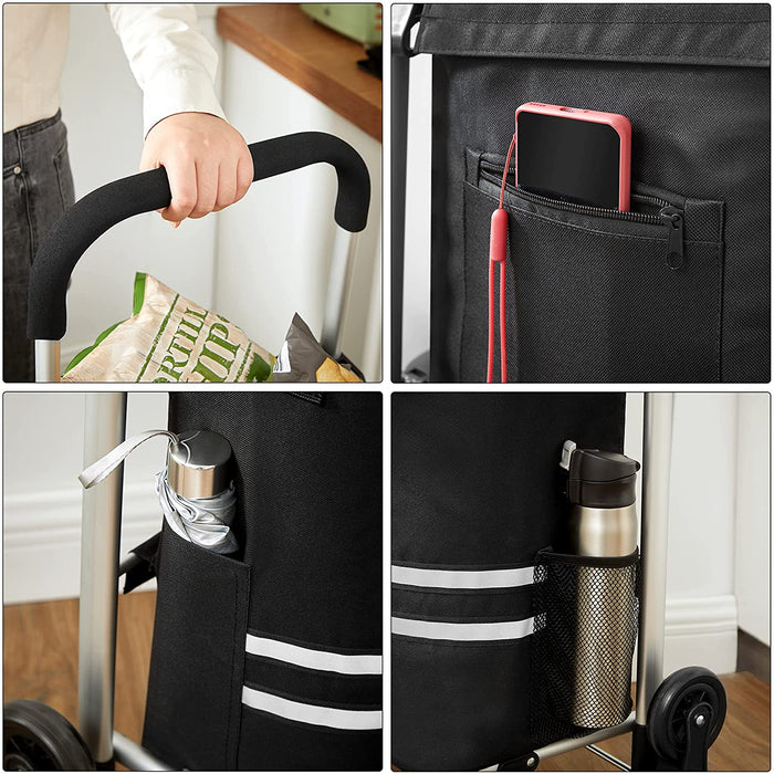 Einkaufstrolley, klappbar, Stabiler Einkaufswagen, mit Kühlfach,schwarz