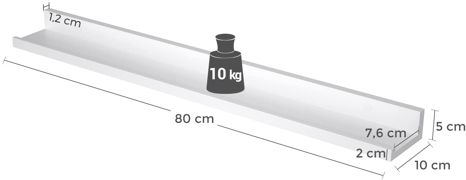 Wandregal, 2er Set, Schweberegale mit Hochglanzlackierung, 80 x 10 cm, Wandboard für Bilderrahmen und Bücher, Wohnzimmer, Schlafzimmer, Bad, Küche