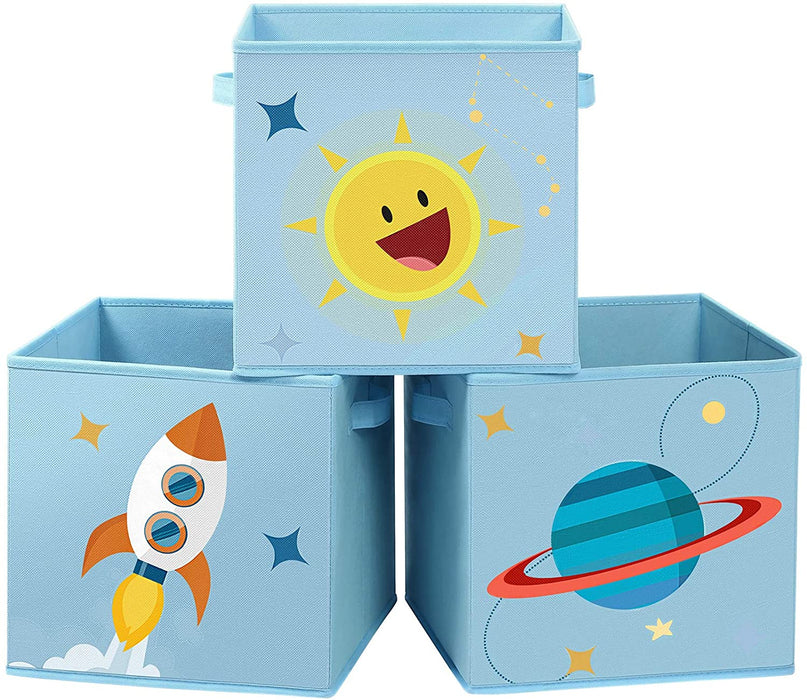 Aufbewahrungsbox kinder, 3er Set, Stoffboxen, 30 x 30 x 30 cm, Spielzeugbox, faltbar, mit 2 Griffen, für Kinderzimmer, Spielzimmer, Schlafzimmer, blau