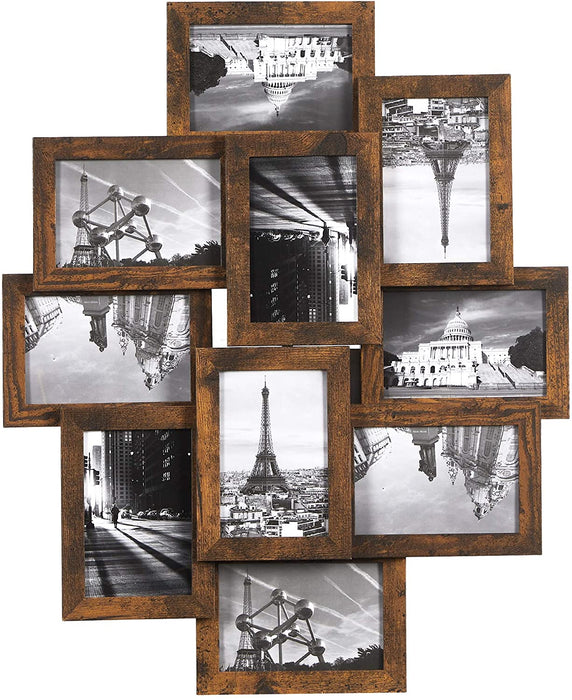 Bilderrahmen-Collage, für 10 Fotos je 10 x 15 cm (4 x 6 Zoll), aus MDF-Platten, Montage erforderlich, vintagebraun