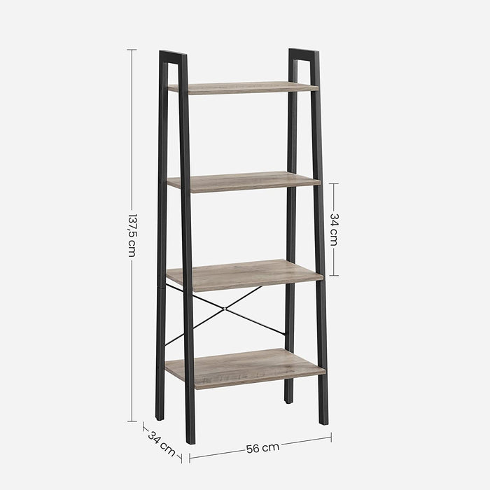 Standregal, Bücherregal, 4 Ebenen Leiterregal, Metallgestell, einfache Montage, für Wohnzimmer, Schlafzimmer, Küche, greige-schwarz