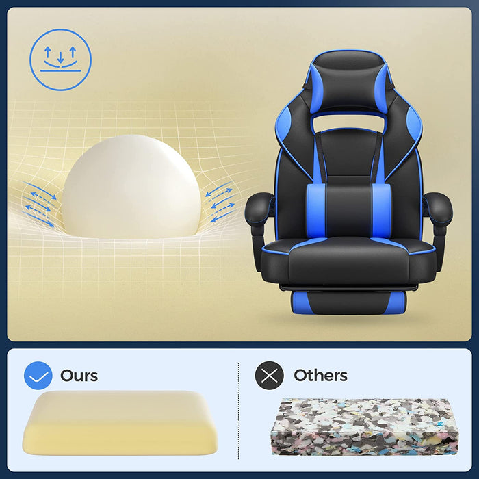 Gamingstuhl, Schreibtischstuhl mit Fußstütze, Bürostuhl mit Kopfstütze und Lendenkissen, höhenverstellbar, ergonomisch, 90-135° Neigungswinkel