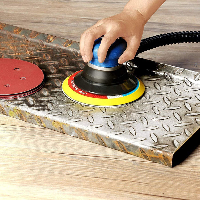 Druckluft schleifgerät, Exzenter poliermaschine, SPTA 125mm/150mm Exzenterschleifer Schleifmaschine mit 24 Schleifpapier und 3 Polierschwamm