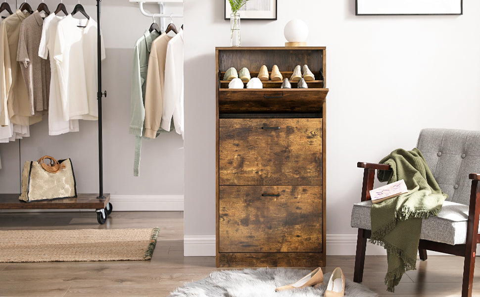 Schuhschrank mit 3 Klappen, Schuhregal mit 3 Ebenen, Aufbewahrungsschrank, perfekt für schmale Flure, Wohnzimmer, Schlafzimmer