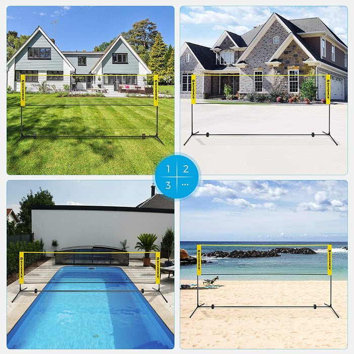 Badmintonnetz, Tennisnetz, höhenverstellbar, Set bestehend aus Netz, stabilem Eisen-Gestell und Transporttasche 3m