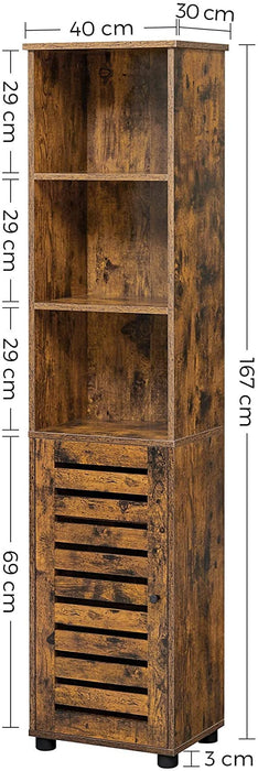 Badezimmerschrank, Hochschrank, Badschrank, 3 offene Fächer, 2 verstellbare Einlegeböden hinter der Tür, Aufbewahrungsschrank, für Badezimmer