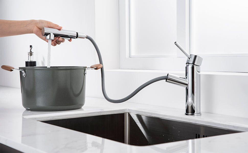 Wasserhahn Küche/Bad Ausziehbar, küchenarmatur mit Brause, Spültischarmatur mit herausziehbarer Dual-Spülbrause, Armatur Bad 120° Schwenkbar Warm Kalt