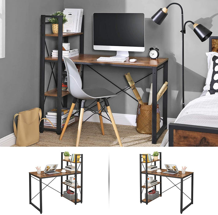 Schreibtisch, 120 cm Langer Computertisch mit Regalböden rechts oder Links, Bürotisch, Arbeitszimmer, Homeoffice, einfache Montage, stabil
