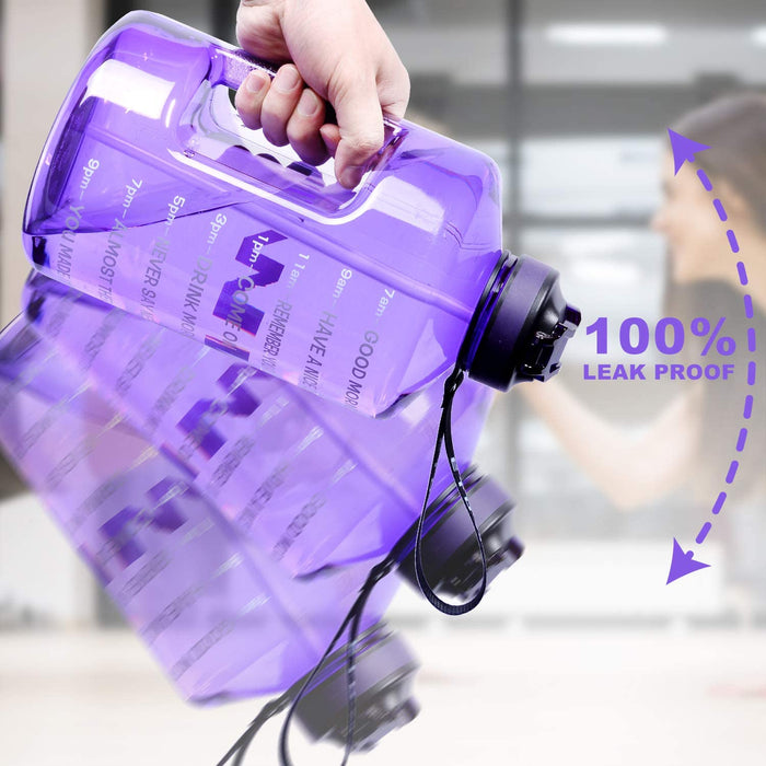 3,78 Liter Trinkflasche Sport mit Zeitangaben und Strohhalme, 3,78L Groß Sportflasche BPA Frei, Auto Wasserbehälter Auslaufsicher Sportflasche (Lila 3,78L)