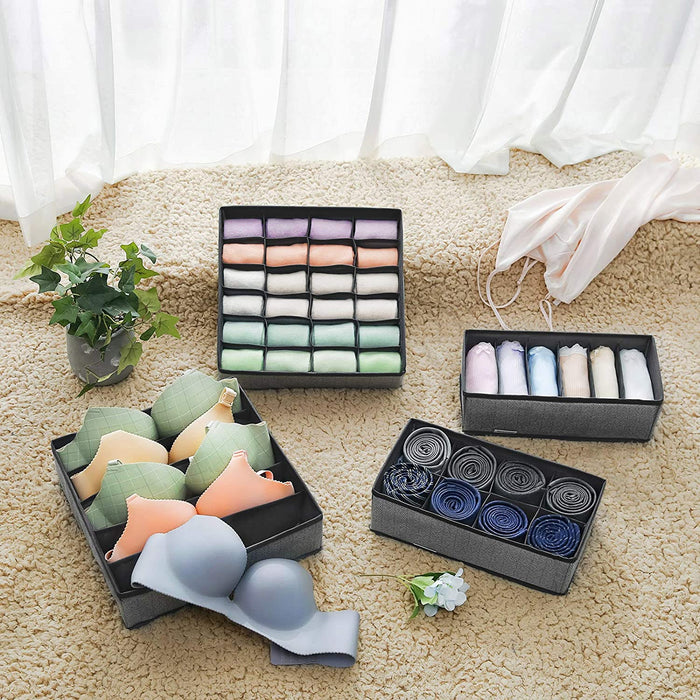 Aufbewahrungsboxen für Unterwäsche, 4er Set, Schubladen-Organizer, faltbar, Faltboxen, Stoffboxen, für Socken und Krawatten, Vliesstoff