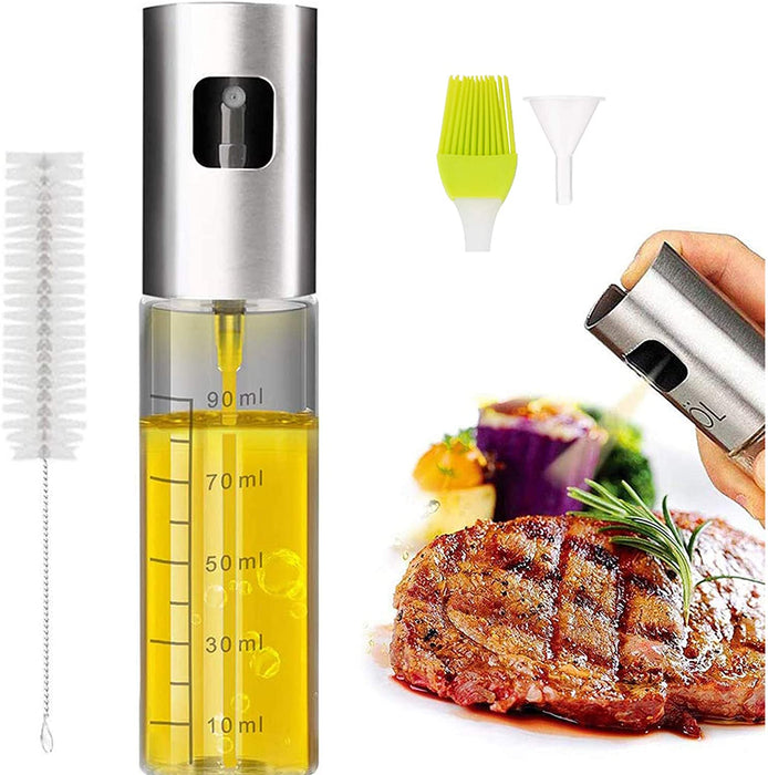 Eletorot Ölsprüher Flasche 100ML, Öl Sprühflasche, Essig Spritzer Ölspender, Transparent Öl Sprayer mit Bürstefür Kochen, Salat, Grill Zubehör