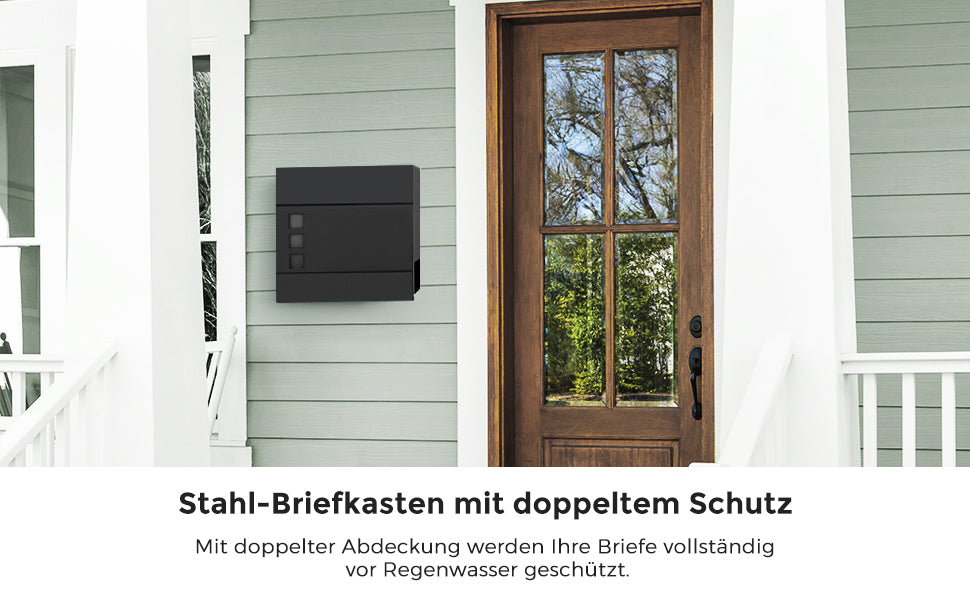 Briefkasten, Wandbriefkasten, modern, abschließbar, mit Zeitungsfach, einfache Montage, schwarz