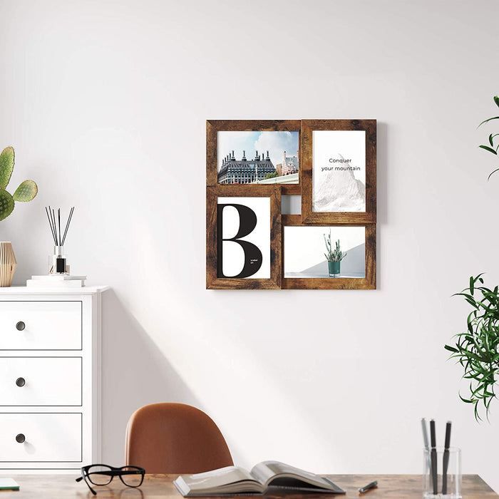 Bilderrahmen-Collage für 4 Fotos (10 x 15 cm), mit Glasscheibe, Wandmontage, Fotogalerie Präsentation, vintagebraun