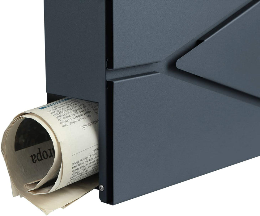 Briefkasten, abschließbarer Wandbriefkasten, mit Zeitungsfach, einfache Montage, modern, anthrazit