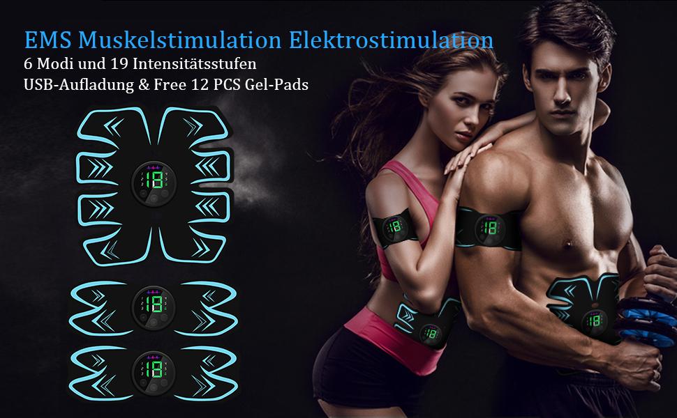 EMS Muskelstimulator Trainingsgerät, Bauchmuskeltrainer Elektrostimulation Muskelstimulation USB Wiederaufladbar für Damen Herren