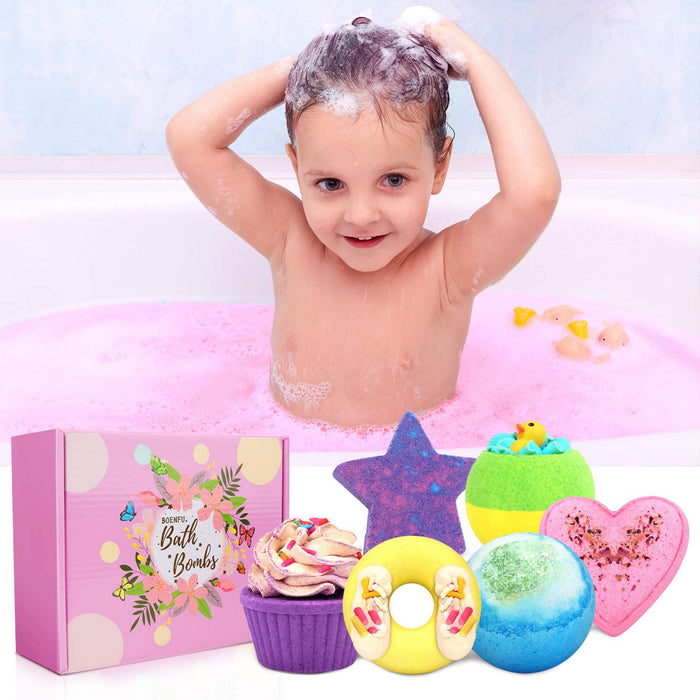 Badebomben Geschenkset, 6er Handgefertigte Badebomben Kinder mit Natürlichen Inhaltsstoffen, Perfektes Valentinsgruß Geburtstags Weihnachts Geschenke