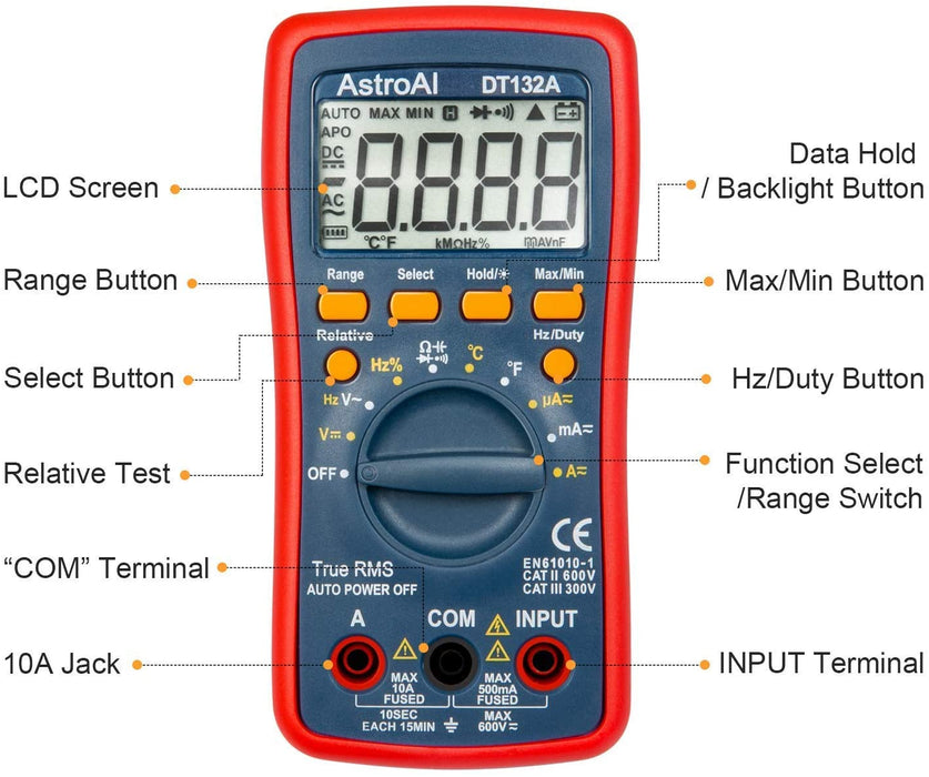 Digital Multimeter, Voltmeter Ohmmeter Amperemeter Mit TRMS 4000 Counts, Manuell und Auto-Range, Misst Spannung, Strom, Widerstand, Durchgang