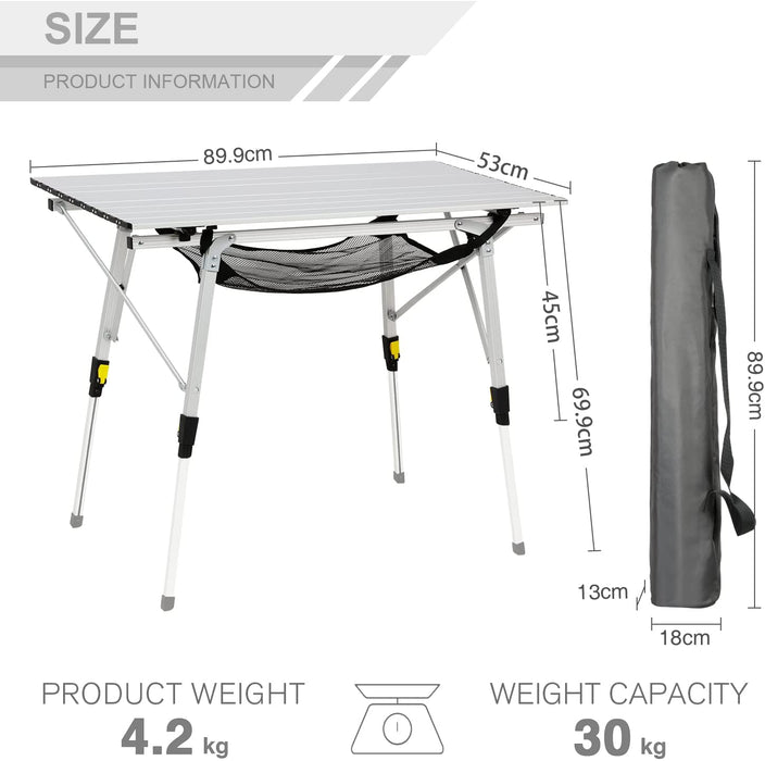 Aluminium Campingtisch klappbar Klapptisch faltbar tragbar leicht Falttisch Tischbein Höheneinstellbar Tischplatte Größe 89.9 x 53cm