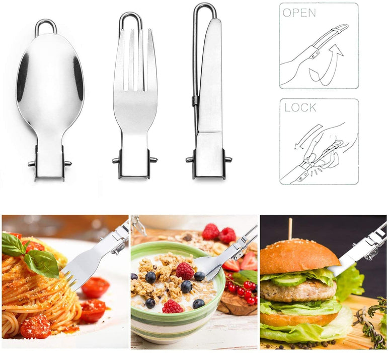 Camping Geschirr Set 9-teiliges Outdoor Kochgeschirr Aluminium Camping Töpfe Becher Faltbare Besteck Mini Campingkocher für Outdoor Picknick Wandern