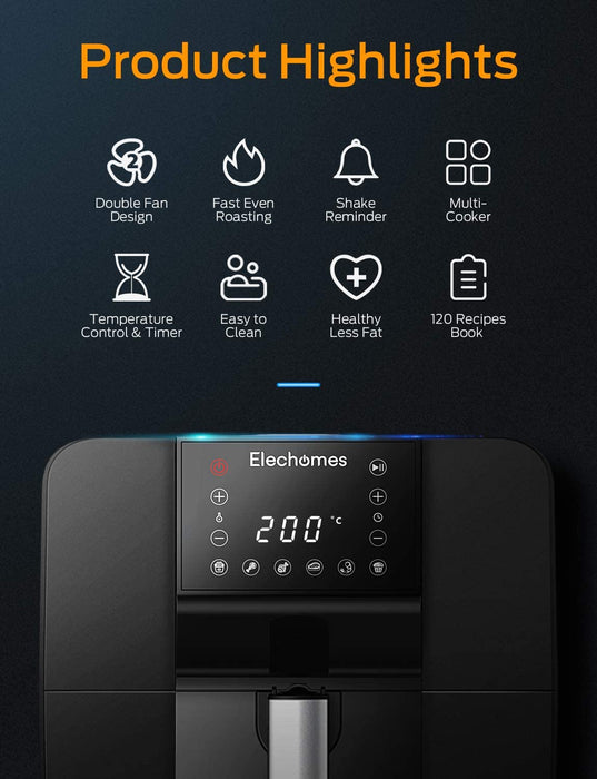Heißluftfritteuse, 6L XXL 1700W Friteuse Heissluft mit Digitalem LED-Touchscreen, Vorheiz&Schüttelfunktion, Doppelgebläse, Timer&Temperaturkontrolle