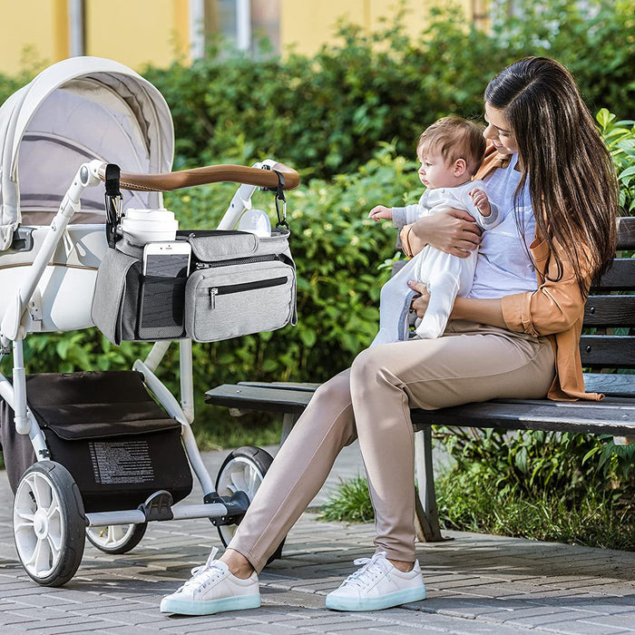 Kinderwagen Organizer Universal mit Isolierten Getränkehalter/Becherhalter, Momcozy Buggy Kinderwagentasche Baby Zubehör mit Reißverschlusstasche