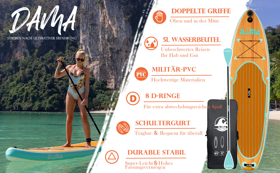 Inflatable Stand Up Paddle Board, Yoga Board, Camera Seat, Floating Paddle, Hand Pump, Board Carrier, Waterproof Bag, Traveling Board for Surfing …