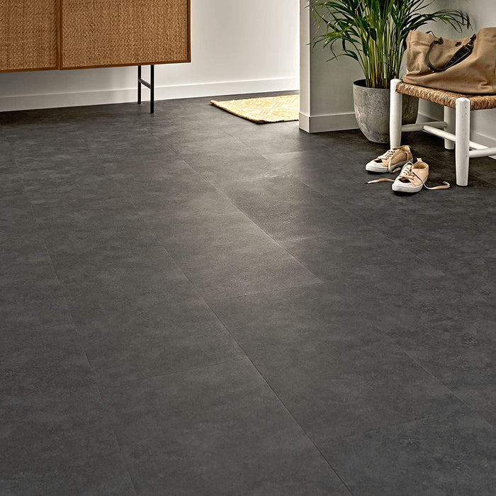 PVC Bodenbelag Galena - Selbstklebende Vinyl-Fliesen - Vinylboden - Betoneffekt - Dunkelgrau- Medio - Dicke 1,5 mm - 2.23m² / 12 Fliesen