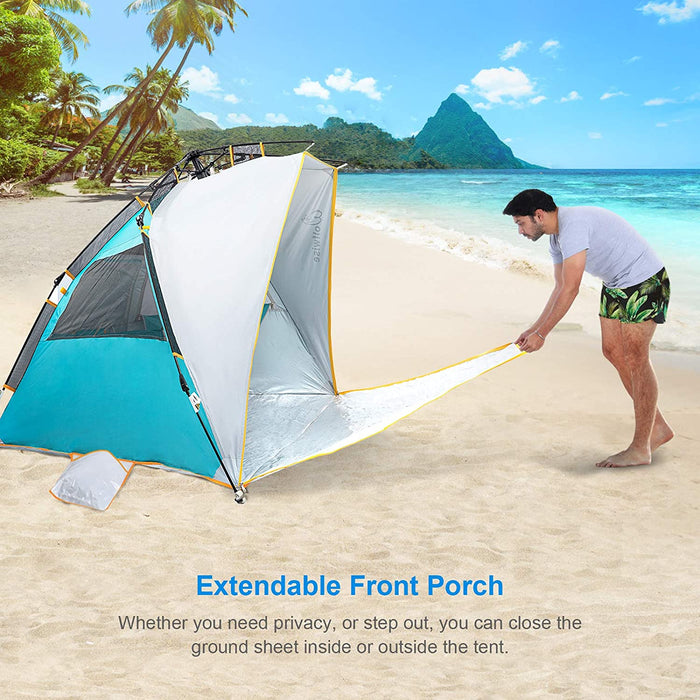 Schnellaufbau 3-4 Personen Strandmuschel, UPF 50+ UV Schutz Familien Baby Strandzelt Sonnenschirm, Tragbar Blau