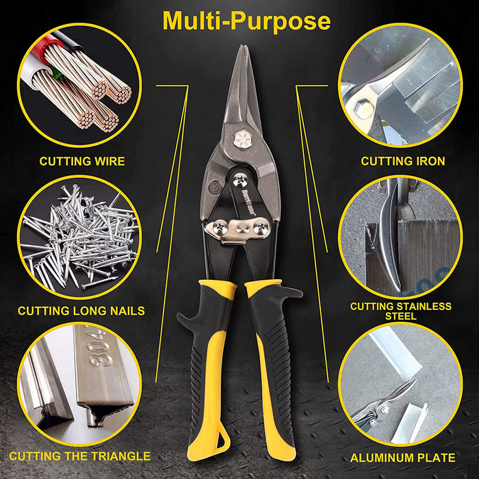 Blechschere Gerade - Cr-V-Stahl Profi Trockenbau Werkzeug, Blech Schneiden uvm Metallschere mit Hebelübersetzung - 250mm - Straight Cut Tin Snips