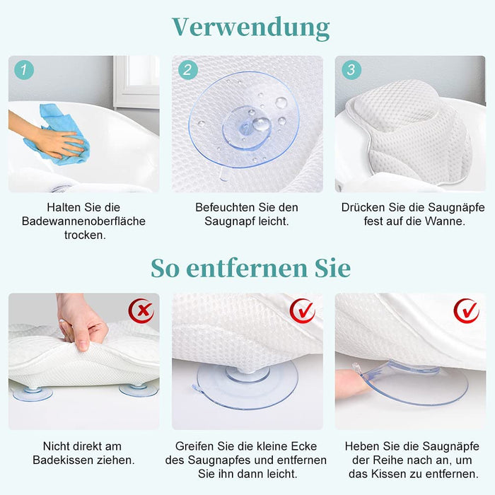 Badewannenkissen rutschfest Badewanne Kissen mit 6 Saugnäpfen - Badekissen mit 4D Air Mesh Technologie Bath Pillow für Whirlpool Spa Massage Wellness