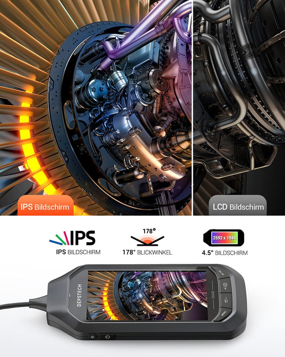5.0MP Endoskop Kamera mit 4,5 Zoll IPS-Bildschirm, 1944P Digitales Endoskopkamera mit Licht, 8.5 mm dünne wasserdichte Inspektionskamera