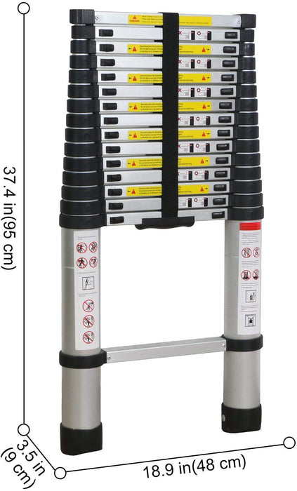 4,7M Teleskopleiter, Rutschfester Klappleiter Stehleiter Mehrzweckleiter aus hochwertiges Aluminium, 150 kg/330 Pfund Belastbarkeit, Schwarz