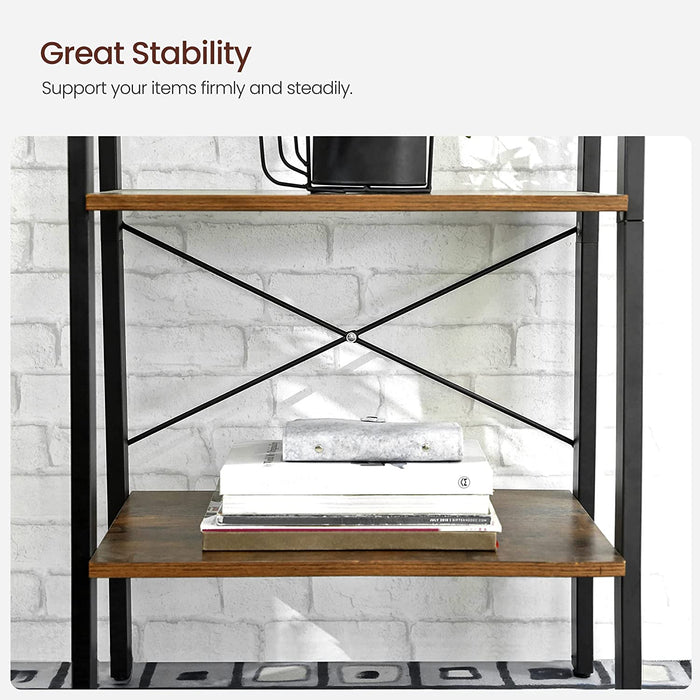 Standregal, Bücherregal, 4 Ebenen Leiterregal, stabiles Metallgestell, einfache Montage, für Wohnzimmer, Schlafzimmer, Küche, Vintagebraun-schwarz