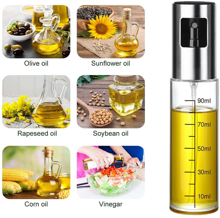 Eletorot Ölsprüher Flasche 100ML, Öl Sprühflasche, Essig Spritzer Ölspender, Transparent Öl Sprayer mit Bürstefür Kochen, Salat, Grill Zubehör