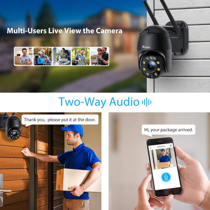 5X Optischer Zoom Überwachungskamera Aussen WLAN, Ctronics Dome PTZ WiFi IP Kamera Outdoor mit Mensch Bewegungsmelder, Automatische Verfolgung