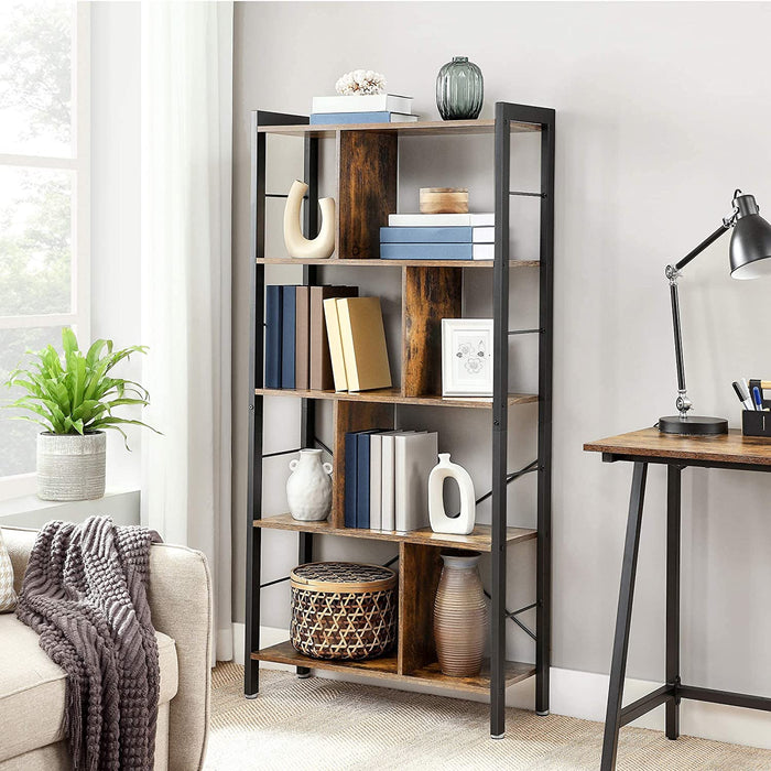 Bücherregal, Regal mit 4 Ebenen, Standregal, Bücherschrank, Büroregal, Industrie-Design, für Wohnzimmer, Büro, Arbeitszimmer, groß, Metallgestell