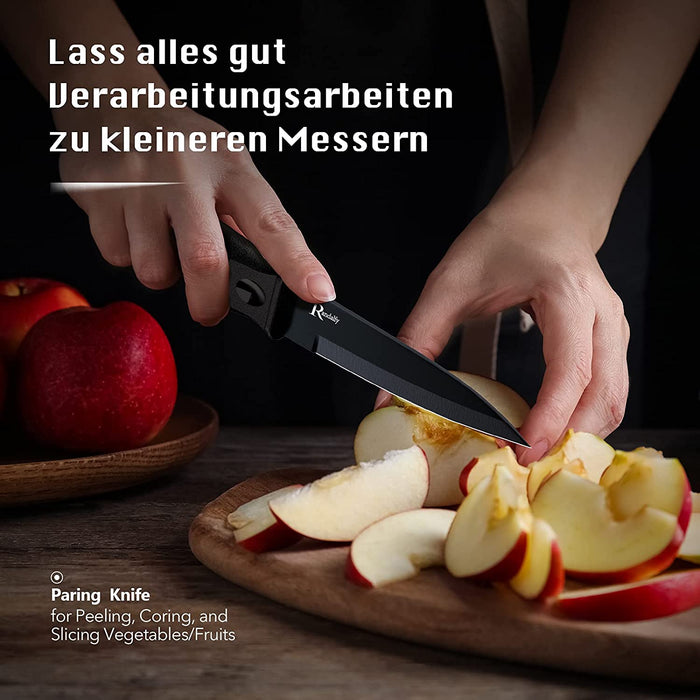 Messerset mit Messerblock Set, 7-TLG Kochmesser Set mit Messer, Schere, Messerblock zum Hacken von Fleisch/Gemüse/Obst