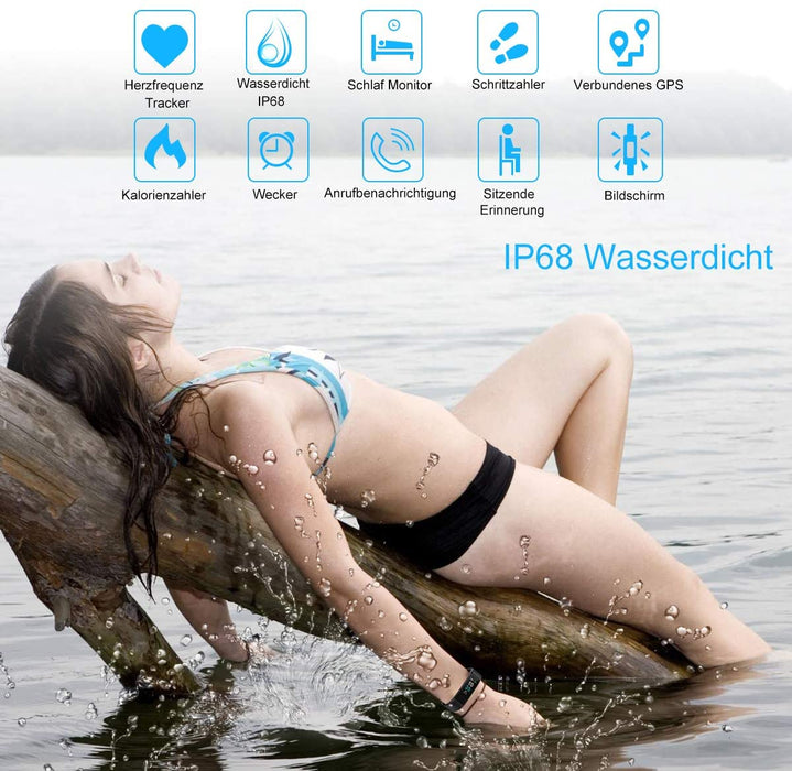 Fitness Armband Schrittzähler, Fitness Tracker mit Herzfrequenzmesser Blutdruckmessung Pulsuhr Kalorienzähler, IP68 Wasserdichter Smartwatch Fitness