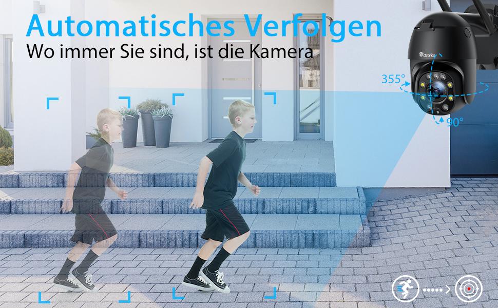 5X Optischer Zoom Überwachungskamera Aussen WLAN, Ctronics Dome PTZ WiFi IP Kamera Outdoor mit Mensch Bewegungsmelder, Automatische Verfolgung