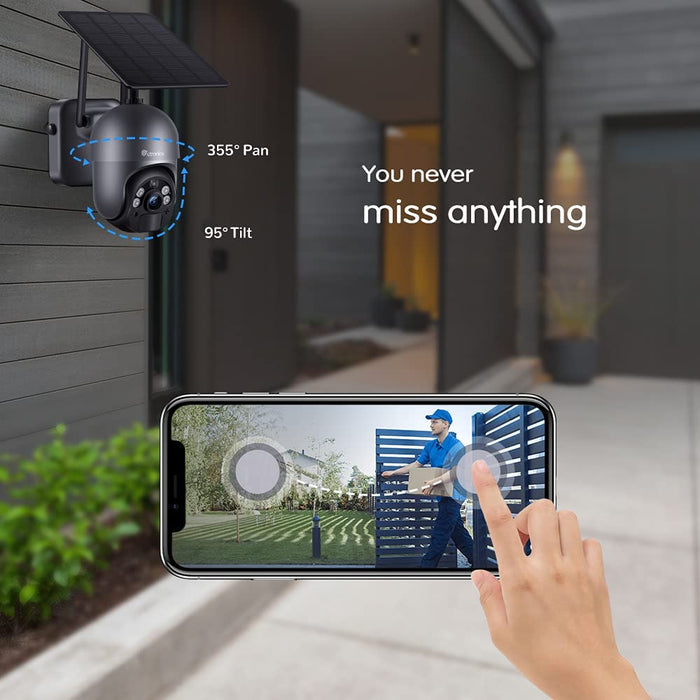 Überwachungskamera Aussen Akku 15000mAh 355°/95° Schwenkbar mit Solarpanel, 100% Kabellos PTZ WLAN IP Kamera Outdoor, PIR und Radar Erkennung