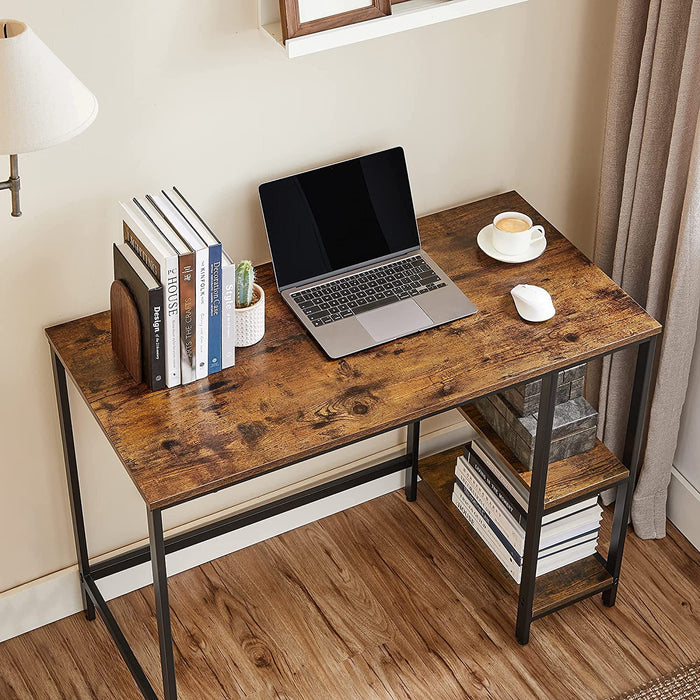 Schreibtisch, Computertisch, PC-Tisch, Bürotisch, mit 2 Ablagen auf der rechten oder linken Seite, fürs Büro, Wohnzimmer, Stahlgestell