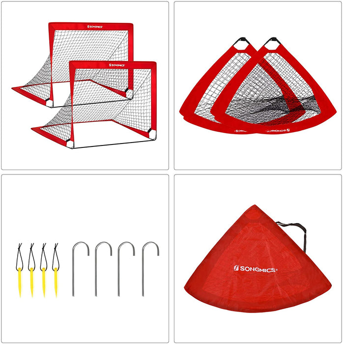 Fußballtore für Kinder, 2er Set, Pop-up, schneller Aufbau, Garten, Park, Strand, Gerüst aus Glasfaserstäben, Oxford-Gewebe und Polyesternetz