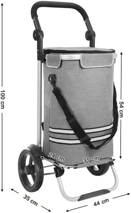 Einkaufstrolley, klappbar, Stabiler Einkaufswagen, mit Kühlfach, große Kapazität 35 L, multifunktional, Handwagen mit Rollen, abnehmbare Tasche, grau