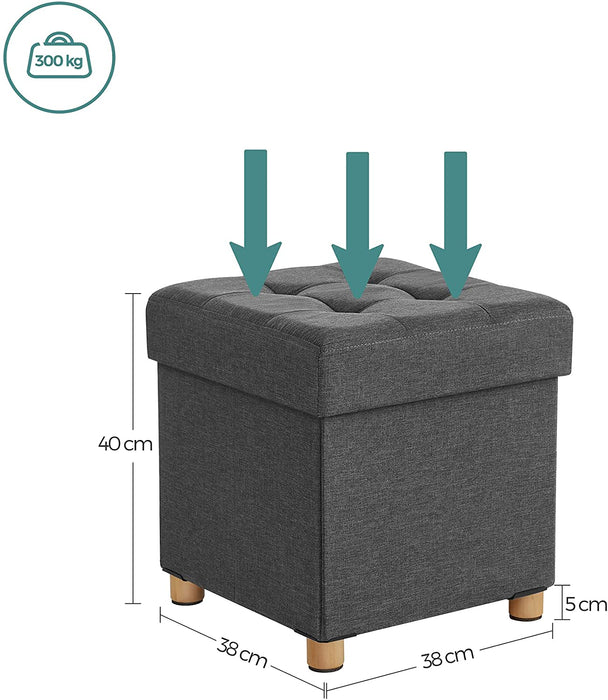 Sitzhocker, Faltbare Sitztruhe, gepolstert, mit Deckel, Füße aus Massivholz, platzsparend, bis 300 kg belastbar, für Wohnzimmer, Flur, Kinderzimmer