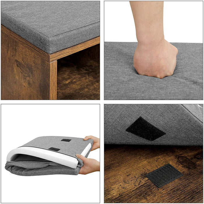 Schuhbank, Schuhregal, Schuhaufbewahrung, Sitzbank mit Polsterung, für den Eingangsbereich, Flur, Schlafzimmer, 104 x 30 x 48 cm, vintagebraun