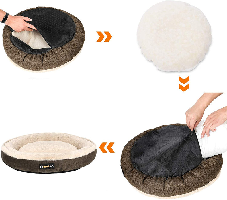 Hundebett, Hundekorb, Katzenbett, Donut, rund, Ø 55 cm, braun