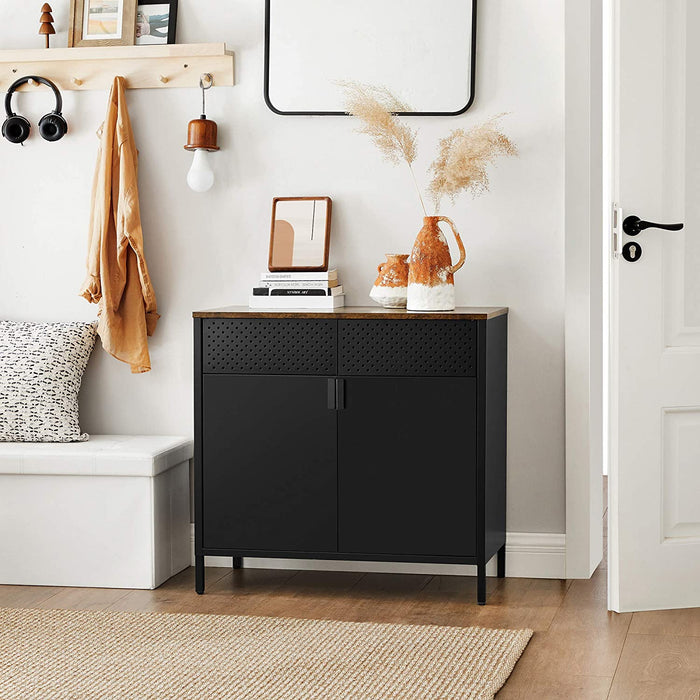 Sideboard, küchenschrank, schrank mit Doppeltür, verstellbarer Einlegeboden, Stahlgestell, Industriestil, multifunktional, Wohnzimmer, Schlafzimmer