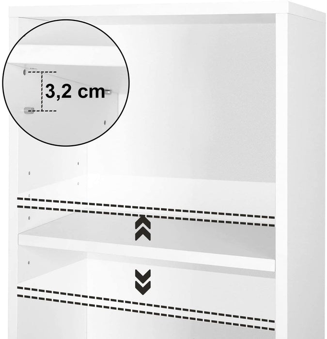 Bücherregal, Standregal, mit 4 Fächern, höhenverstellbare Ablagen, für Wohnzimmer, Arbeitszimmer, Kinderzimmer, Büro, als Raumteiler, weiß